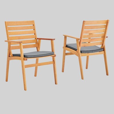 Syracuse 2pc Outdoor Patio Eucalyptus Wood Dining Chairs - Natural/Gray - Modway