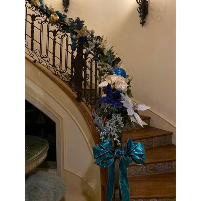 Lush Two-Tone Faux-Pine Outdoor Christmas Garland with Ribbon Accents