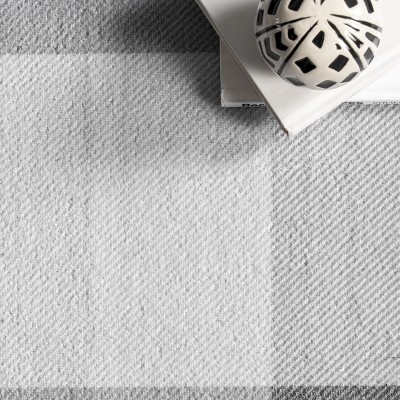 Eco-Friendly Easy-Care Gray Buffalo Plaid 8' Square Rug
