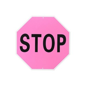Unique Bargains Aluminum Reflective Rust Free Waterproof Stop Sign Black Lettering On Pink Background - 1 of 4