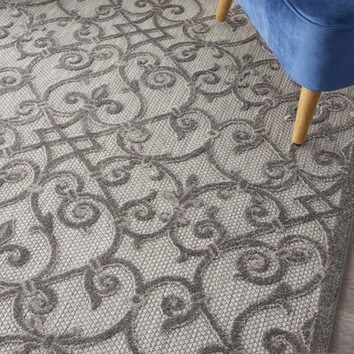 Aloha Floral Grey Charcoal Round 43" Synthetic Outdoor Rug