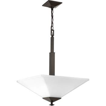 Progress Lighting, Clifton Heights, 2-Light Inverted Pendant, Antique Bronze, Etched Square Glass Shade