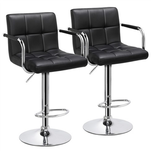 Yaheetech 2PCS Swivel Adjustable Bar Stools with Large Steel Pedestal Base for Bar Counter Black