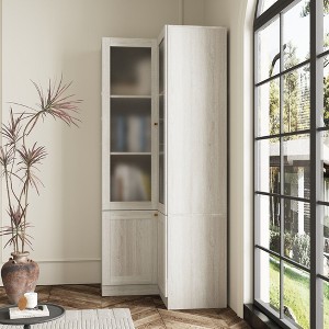 FUFU&GAGA Grey Modular Combination Decorative Cabinet, Any combination can be assembled, Frosted Glass Door, Create Elegant Home Space - 1 of 4