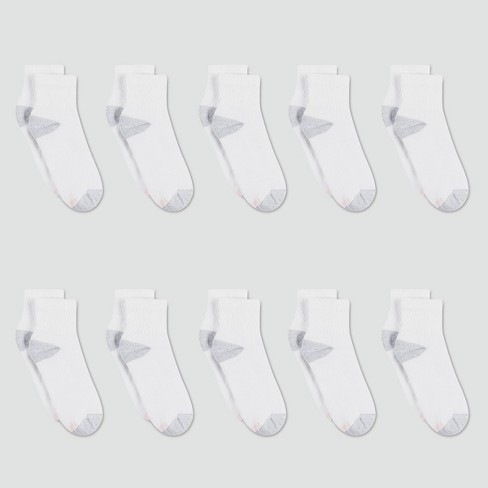 Hanes Women's Extended Size Cushioned 10pk Ankle Socks - White 8-12