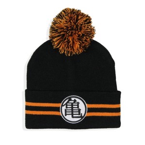 Dragon Ball Z Anime Goku Master Roshi Turtle Hermit Logo Cuff Pom Beanie Hat Black - 1 of 4