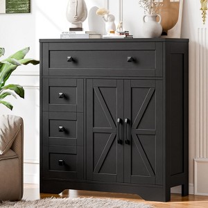 Storage Cabinet with 2 Doors and 4 Drawers, Kitchen Pantry, Floor Cupboard - 1 of 4