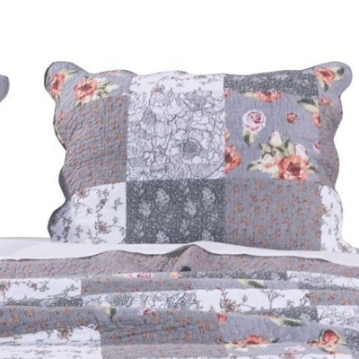 Giulia Gray Floral Cotton and Polyester Quilted Pillow Sham 20" x 26"