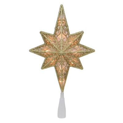 Northlight 10" Lighted Gold Frosted Star of Bethlehem with Scrolling Christmas Tree Topper - Clear Lights