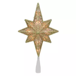 Northlight 10" Lighted Frosted Clear and Gold Scroll Star of Bethlehem Christmas Tree Topper - Clear Lights