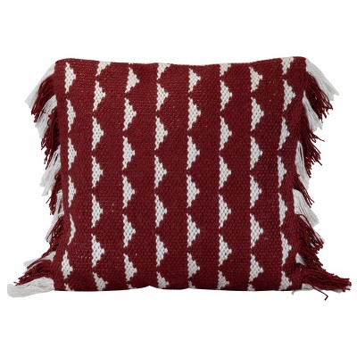 Red Triangle Pattern Hand Woven 18x18" Outdoor Decorative Throw Pillow with Hand Tied Fringe - Foreside Home & Garden