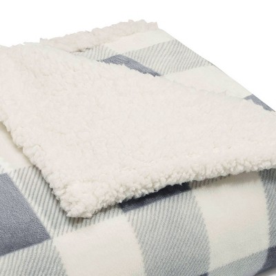 Full Reversible Sherpa Fleece Blanket in Gray Plaid