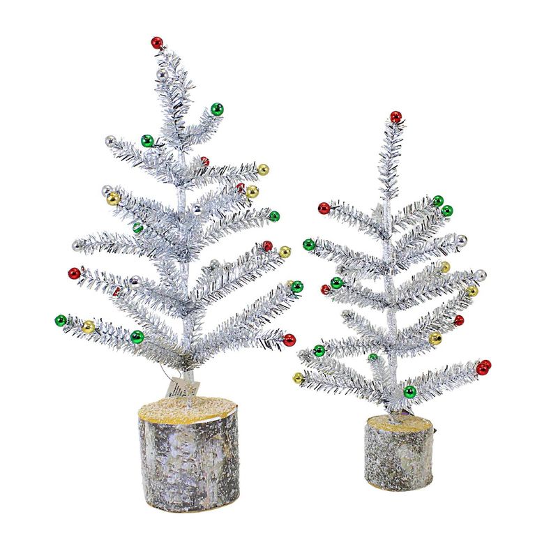 Ganz 14.0 Inch Silver Tinsel Tree Set Birch Tree Base Beads Tree Sculptures, 1 of 4