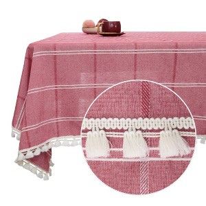 Deconovo Water-Resistant Poly-Cotton Tassel Tablecloth ¨C Indoor Outdoor Dining Table Cover, Multiple Sizes & Colors - 1 of 4