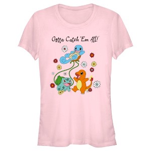 Juniors Womens Pokemon Gotta Catch ‘Em All Flowers T-Shirt - 1 of 4