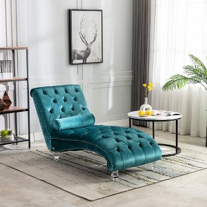 Okak Luxurious Velvet Button Tufted Chaise Lounge Chair with Transparent Feet,Comfy Upholstered Accent Chair for Bedroom,Living Room,Office - 1 of 4