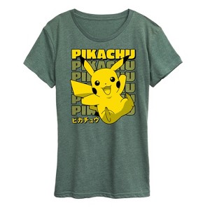 Women's - Pokémon - Pikachu Stack Katakana-  Women's Short Sleeve Graphic T-Shirt Short Sleeve Graphic T-Shirt - 1 of 4