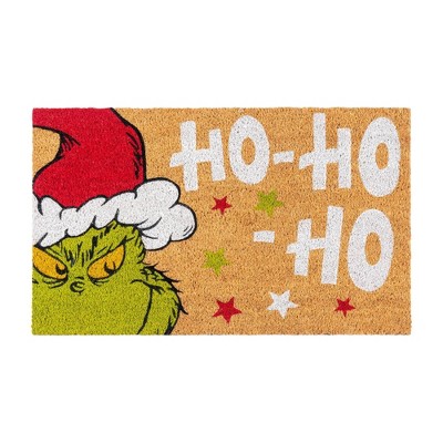 Dr. Seuss 1'5"x2'5" The Grinch Ho Ho Ho Coir Doormat Natural: Christmas Indoor Outdoor Medium Pile Multicolor