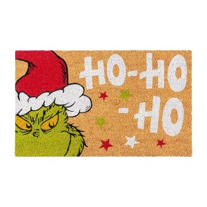 Dr. Seuss 1'5"x2'5" The Grinch Ho Ho Ho Coir Doormat Natural: Christmas Indoor Outdoor Medium Pile Multicolor - 1 of 4