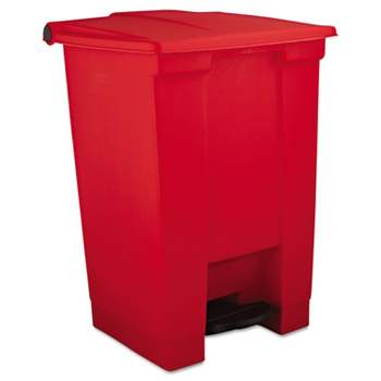 Rubbermaid Commercial Indoor Utility Step-On Waste Container Square Plastic 12gal Red 6144RED Step Trash Can