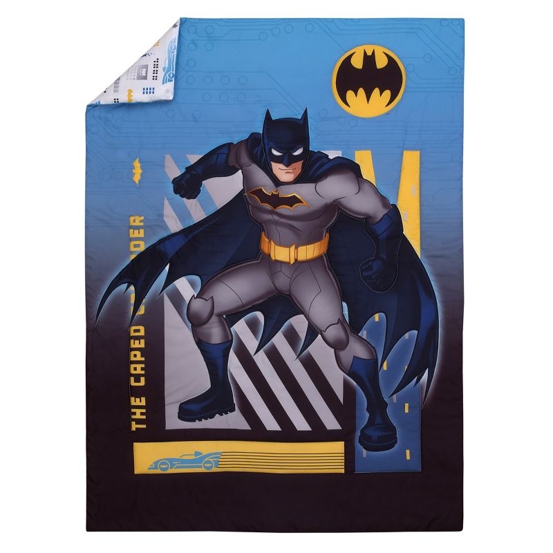 Warner Brothers Batman The Caped Crusader Navy, Gray, and Yellow Bat-Signal 4 Piece Toddler Bed Set, 2 of 9