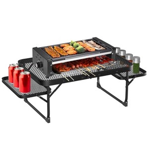 LakeForest"Foldable Aluminum Camping Table with 2 Side Trays, 88lbs Max Load for BBQ, Picnic & Outdoor Use"Silver - 1 of 4