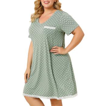 Agnes Orinda Women's Plus Size V Neck Polka Dots Short Sleeve Sleepwear Nightgowns
