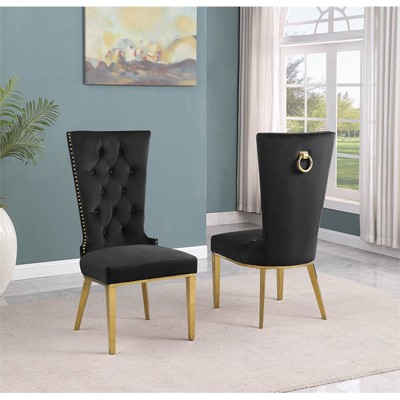 Black Velvet Tufted Side Chair with Gold Metal Legs