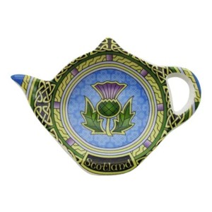 Slickblue Scottish Thistle Ceramic Teabag Holder – Bone China Dish with Celtic Knot Design, 4 Inch - 1 of 3
