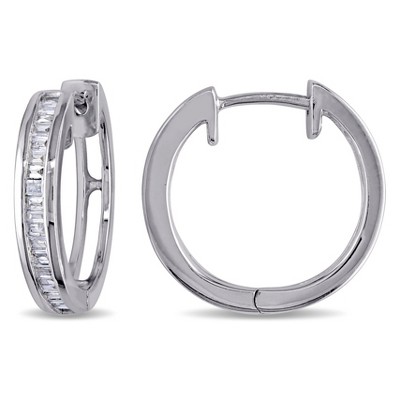 EVERLY JEWELRY | Sterling Silver 1/4 CT TW Diamond Hoop Earrings