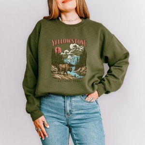 Simply Sage Market Yellowstone National Park Buffalo Sweatshirt - M - Military - 1 of 4