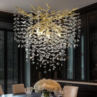 CityFurn 10-Light 32" Modern Tree Branches Crystal Chandelier