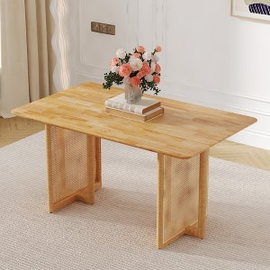 Syemin End Tables, Solid Wood Dining Table with Imitation Rattan for Dining Room Living Room Office, Brown, 59"*35.4"*30" - 1 of 4