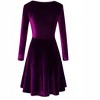 Women's Scoop Neck Wrist Sleeve Length Dress Solid Slim Flowy Swing A-Line Velvet Cocktail Party Dress - 4 of 4