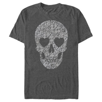 Men's Lost Gods Lace Print Heart Skull Pull Over Hoodie - Black - 2X Large