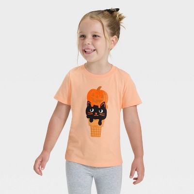 Toddler Girls' Short Sleeve Halloween Graphic T-Shirt - Cat & Jack™ Apricot Orange