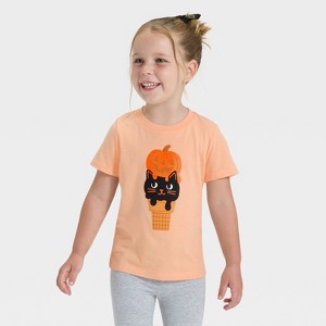 Toddler Girls' Short Sleeve Halloween Graphic T-Shirt - Cat & Jack™ Apricot Orange - 1 of 4