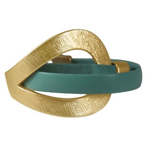 Zirconite Hook N Eye Genuine Leather Wrap Wristband Bracelet - Gold/Turquoise, Women