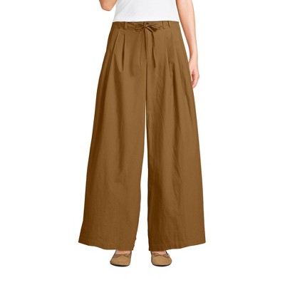 Lands' End Women's Poplin Mid Rise Pleated Slouchy Pants