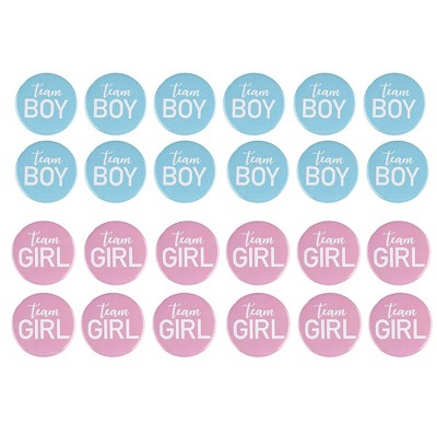 Blue Panda 24 Pack Gender Reveal Button Pins Party Favors, Team Girl and Team Boy Pinback Badge Accessories, Baby Shower Supplies, 2.2"