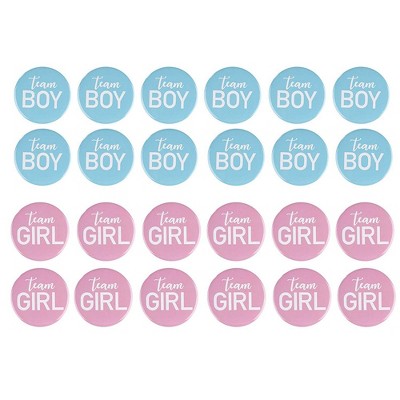 Gender Reveal Button Pins - 24-Pack Team Girl and Team Boy Pinback Badge Accessories, Baby Shower Supplies, Party Favors, 12, Pink Blue, 2.2"