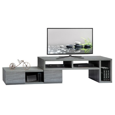 Gray MDF Expandable TV Stand with Shelves and Drawers