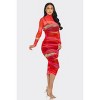 Slickblue Women's Glitch Print Mesh Ruched Midi Dress, Long Sleeve Smock Neck, Tomato/Yellow, Size S-L - 4 of 4