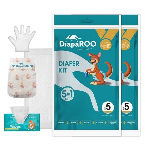 DiapaROO 5 in 1 Diaper Travel Kit, Super Soft & Leak Proof, Includes Wipes Gloves Sack Changing Pad, 2-Packs - 1 of 4