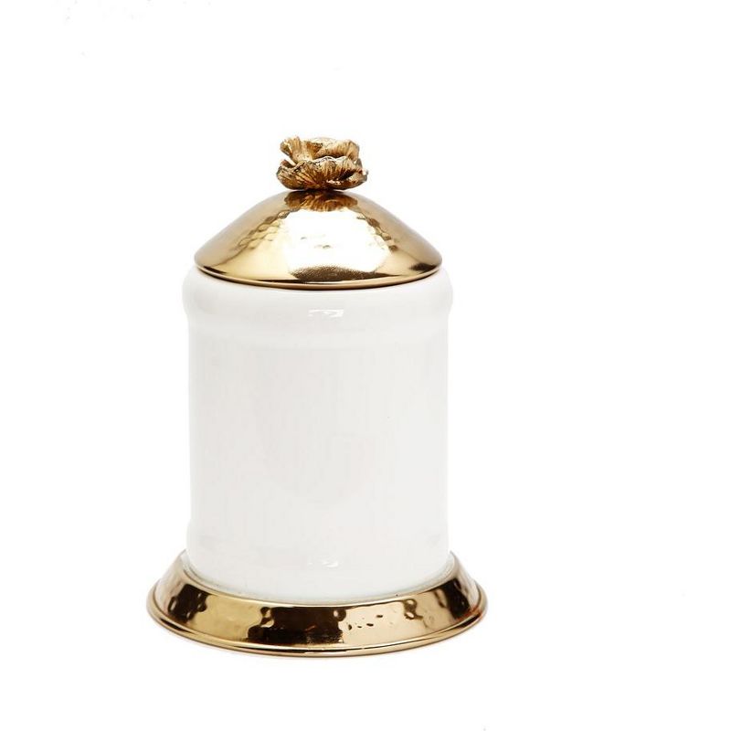 Classic Touch White Glass Canister Gold Hammered Lid and Base Flower knob, 2 of 4