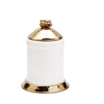 Classic Touch White Glass Canister Gold Hammered Lid and Base Flower knob
