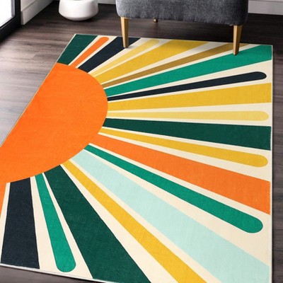 Area Rug for Living Room Machine Washable Modern Sun Rug