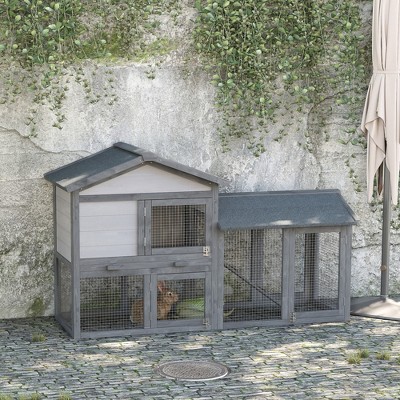 Dark Gray and White Wooden Guinea Pig Hutch with Run