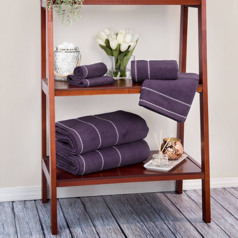 6pc Luxury Cotton Bath Towel Set Purple/White - Hastings Home, 3 of 5