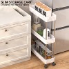 LunaLulinlk 3 Tier Slim Rolling Storage Cart, Slim Cart Kitchen Storage Organizer Rolling Utility/ Mobile Shelving Unit Slide Out Storage Cart, White - 4 of 4